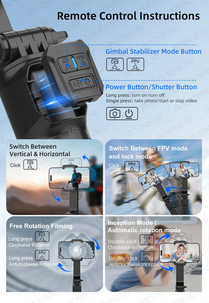 AXNEN HQ2 Series Handheld Mobile Phone Stabilizer – Smartphone Gimbal & GoPro Extension Rod Selfie Stick Tripod