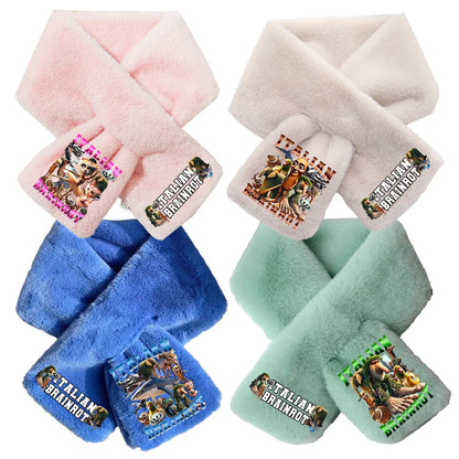 Italian Brainrot Plush Scarf – Kawaii Tralalero Neckerchief for Kids, Boys & Girls, Winter Warm Muffler, Children’s Bandelet Gift