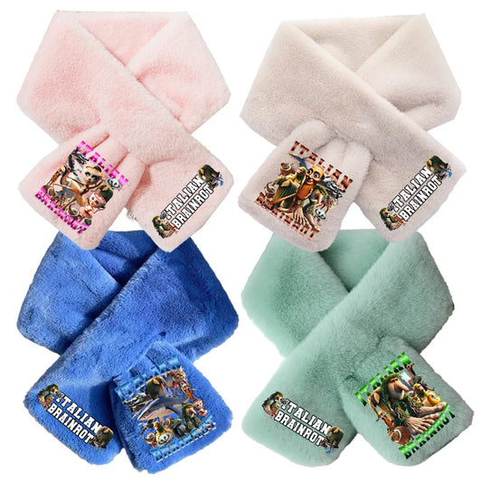 Italian Brainrot Plush Scarf – Kawaii Tralalero Neckerchief for Kids, Boys & Girls, Winter Warm Muffler, Children’s Bandelet Gift