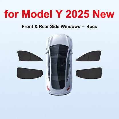 Tesla Model Y Juniper 2025–2026 Sunshade Set – Front, Rear & Side Window Sun Shades, Windshield UV Protection, Outdoor Camping Car Accessories