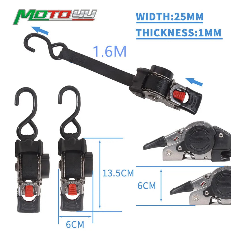 MOTO4U Retractable Ratchet Straps with Coated S-Hooks – Stainless Steel Auto Self-Ratcheting Tie Down Straps for Secure Cargo