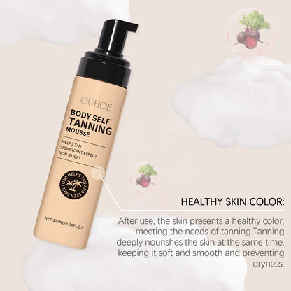 Body Self Tanning Mousse — Quick Natural Bronze Tan Foam for Face & Body, Sunless Fake Tan Bronzer