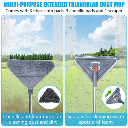 360° Rotating Triangle Wall Mop | Long Handle Adjustable Microfiber Mop for Dry & Wet Cleaning | Floor & Wall Dust Cleaner