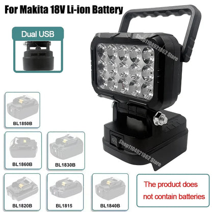 18V Lithium Battery LED Work Light – USB Charger Hand Lantern for Makita, Milwaukee & Dewalt Power Tools