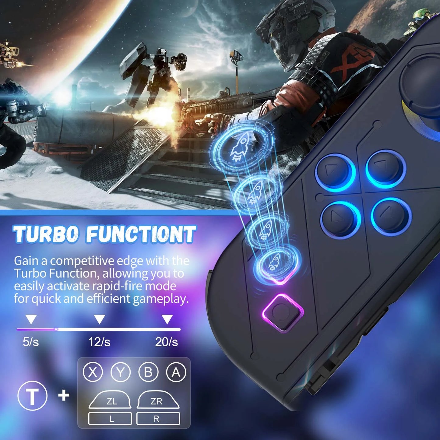 BT 5.2 Wireless Switch Joy Controller — L/R RGB LED Gamepad for Nintendo Switch/OLED/Lite with Dual Vibration & 6-Axis