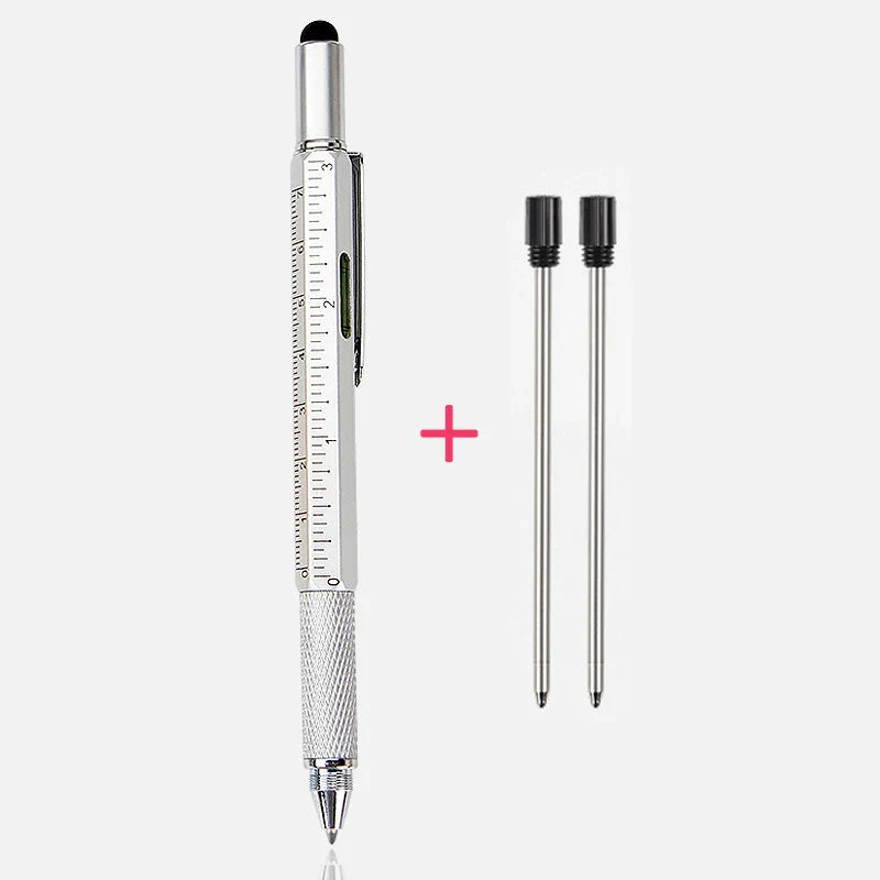 Luxury 6-in-1 Metal Ballpoint Pen — Multifunction with Ruler, Screwdriver, Touchscreen Stylus, and Spirit Level