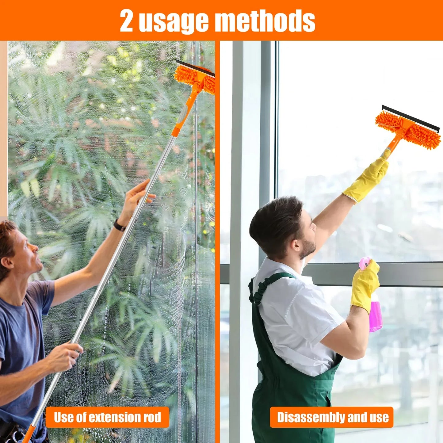 Extendable 180° Rotating Window Cleaner Tool Set – Long Handle Squeegee Mop & Dust Brush for Household Glass Cleaning