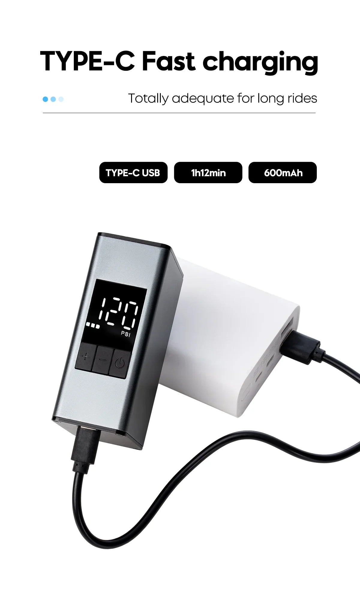 CYCLAMI A3 MAX Aluminum Electric Bike Pump — 150 PSI Portable Rechargeable Tire Inflator for Schrader & Presta Valves