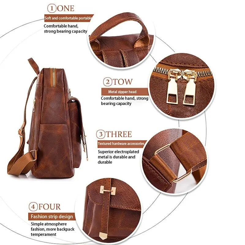 Vintage Women's Leather Backpack - Large Capacity, Daily Commute and Travel Bag, Perfect for Shopping