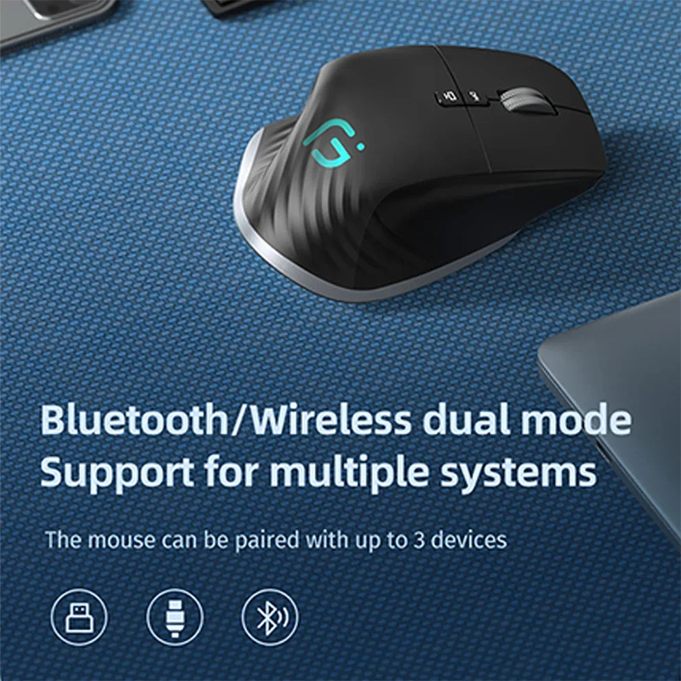 Multi-Device Wireless Mouse - Bluetooth 5.0 & 3.0, 2.4G Portable Optical Mouse, Ergonomic Right-Handed Computer Mice
