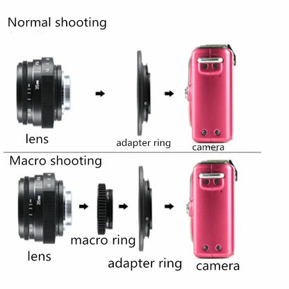 Silver Mini 35mm f/1.6 APS-C CCTV Lens with Adapter Ring — Compatible with Panasonic/Olympus Micro 4/3, Sony E, Canon EOS-M, Fujifilm