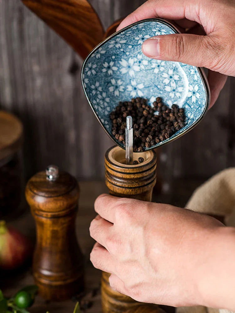 Solid Wood Salt and Pepper Grinder Set: 5", 8", 10" - Adjustable Ceramic Grinder, Kitchen Cooking Tools