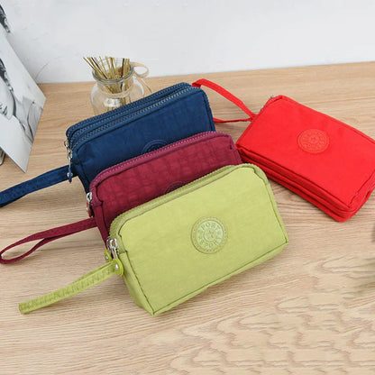 Large-Capacity Three-Zipper Wallet & Handbag – Retro Mobile Phone Bag & Portable Fashion Storage for Women & Students