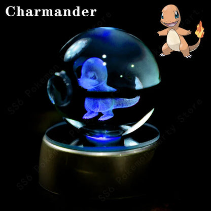 Pokemon Crystal Ball Night Light - 3D Pikachu, Gengar, Mew and Mewtwo Lamp Base, Glass Pokeball Figure, Birthday Gift