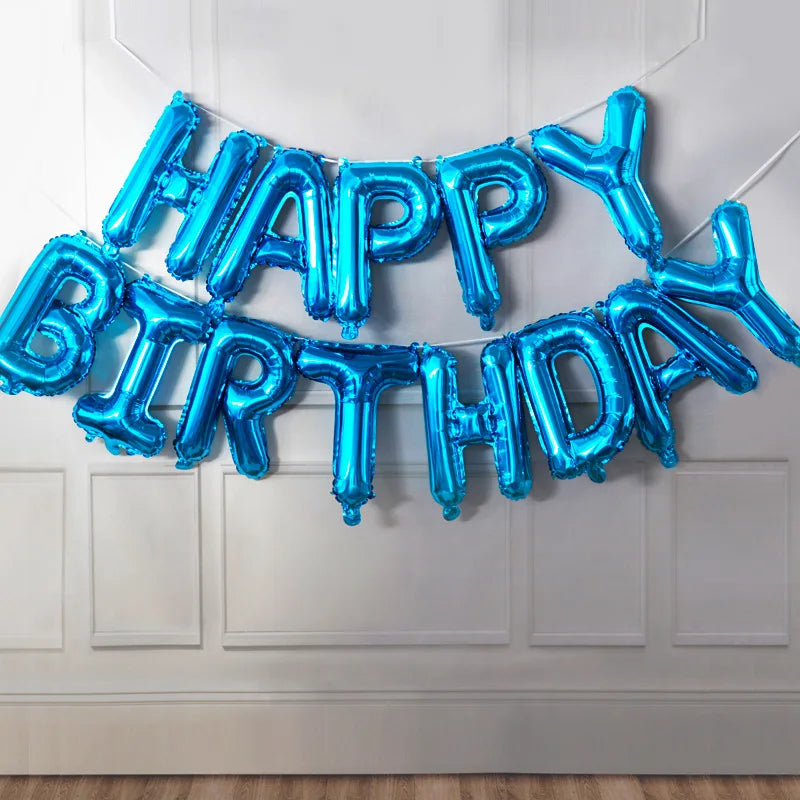 16-Inch Happy Birthday Foil Balloons Set – Pink & Blue Letter Balloons for Birthday Party Decoration
