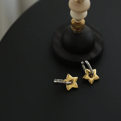 Lucky Star Stainless Steel Star Earrings — French Oval Five-Pointed Design, Long-Lasting Color