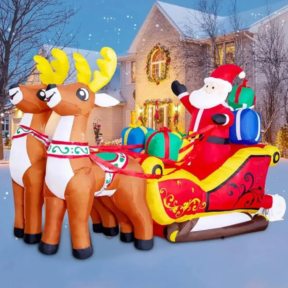 2.1M Inflatable Christmas Decoration – Santa Claus Riding Sled with Reindeer for Indoor & Outdoor Garden and Party Decor