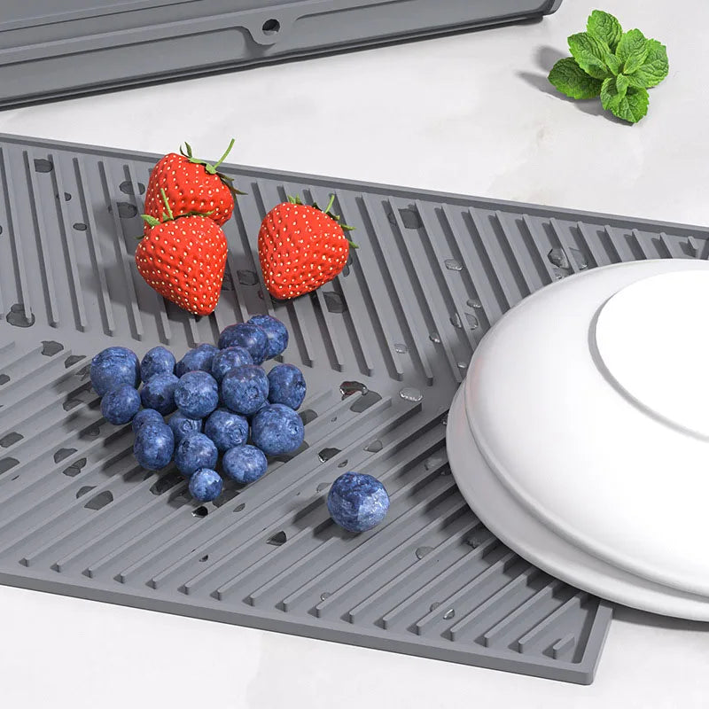 Silicone Draining Board Mat | Folding Drying Pad with Raised Edges for Kitchen Pots & Cups | S/M/L Sizes