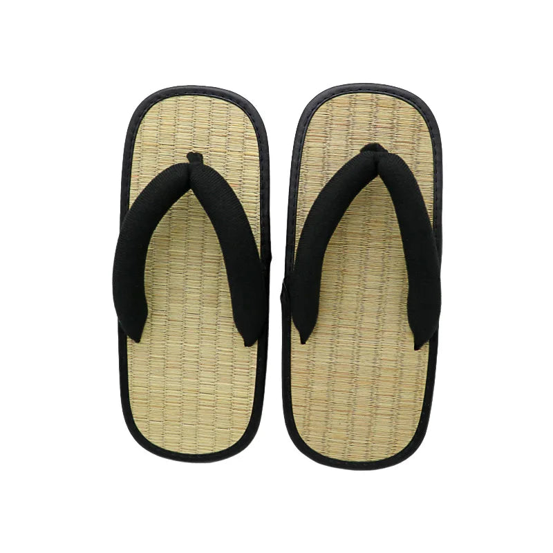 Straw Plaited Men’s Flip Flops – Summer Y-Shape Clip Sandals with Thick Sole, Indoor & Outdoor