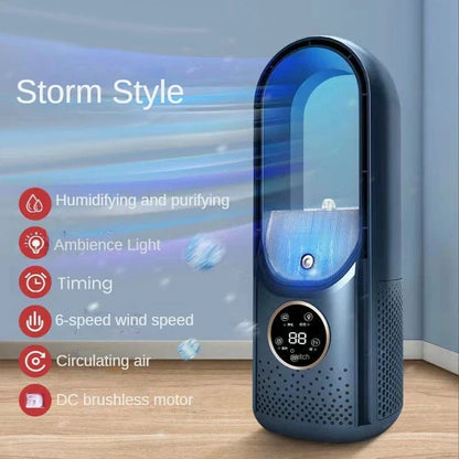 Portable USB Leafless Air Cooler – Silent 6-Speed Electric Fan with Timer & Humidifier