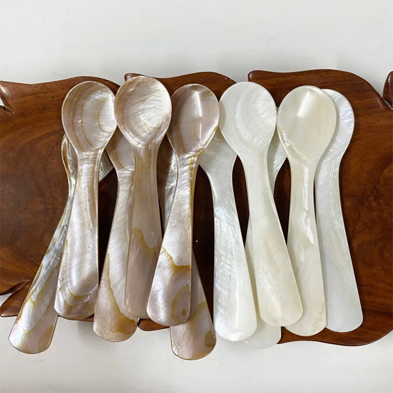Mother of Pearl Shell Spoon 9-13CM — Natural Seashell Stirring Spoon for Coffee & Desserts