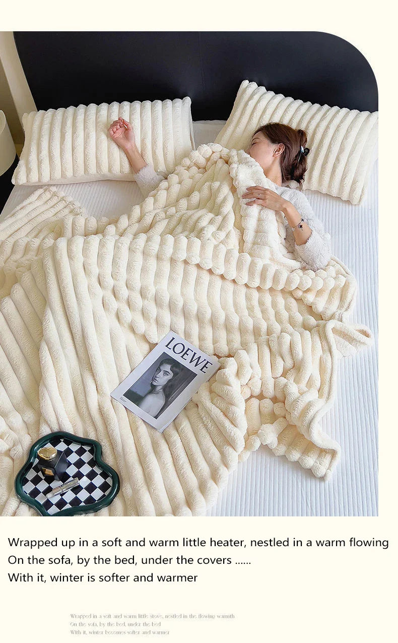 Solid Color Rabbit Plush Blanket - Office Nap Shawl, Air Conditioning Blanket & Sofa Cover