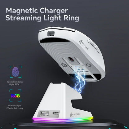 Attack Shark X6 PAW3395 Bluetooth Gaming Mouse — Tri-Mode Connection with RGB Touch, Magnetic Charging Base & Macro Functions