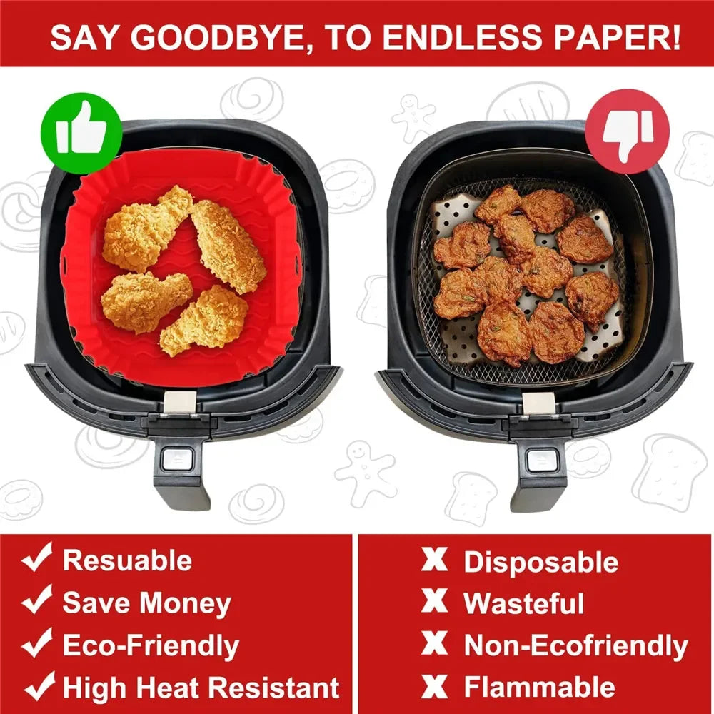Silicone Air Fryers Oven Baking Tray - Pizza Fried Chicken Airfryer Silicone Basket, Reusable Airfryer Pan Liner Accessories