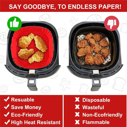 Silicone Air Fryers Oven Baking Tray - Pizza Fried Chicken Airfryer Silicone Basket, Reusable Airfryer Pan Liner Accessories