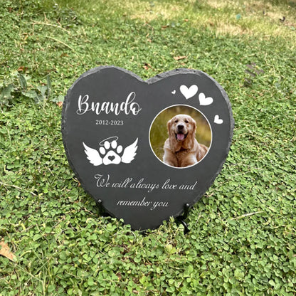 Personalized Pet Memorial Stone – Custom Dog Grave Marker Plaque with Photo & Name for Garden Slate