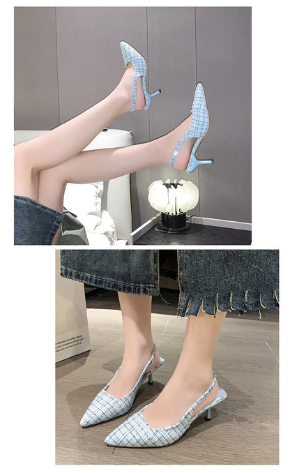 Sea Salt Blue Pointed High Heel Sandals – Women's Fashion Versatile Hollow Back Casual Shoes