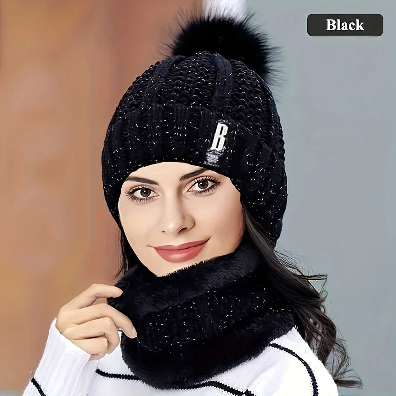 Winter Warm Knit Hat Set – Thick Plush Windproof Cold Weather Casual Hat