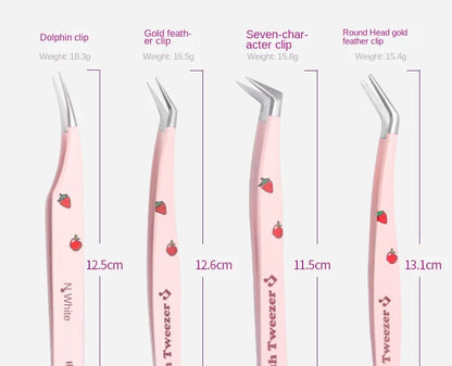6 Types False Eyelash Tweezers — Stainless Steel Anti-Static Curved & 3D Lash Tools