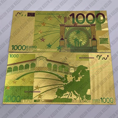 Colored European Banknote Currency Set – 5 to 1000 Million Euro Gold Notes for Business Gifts & Collection