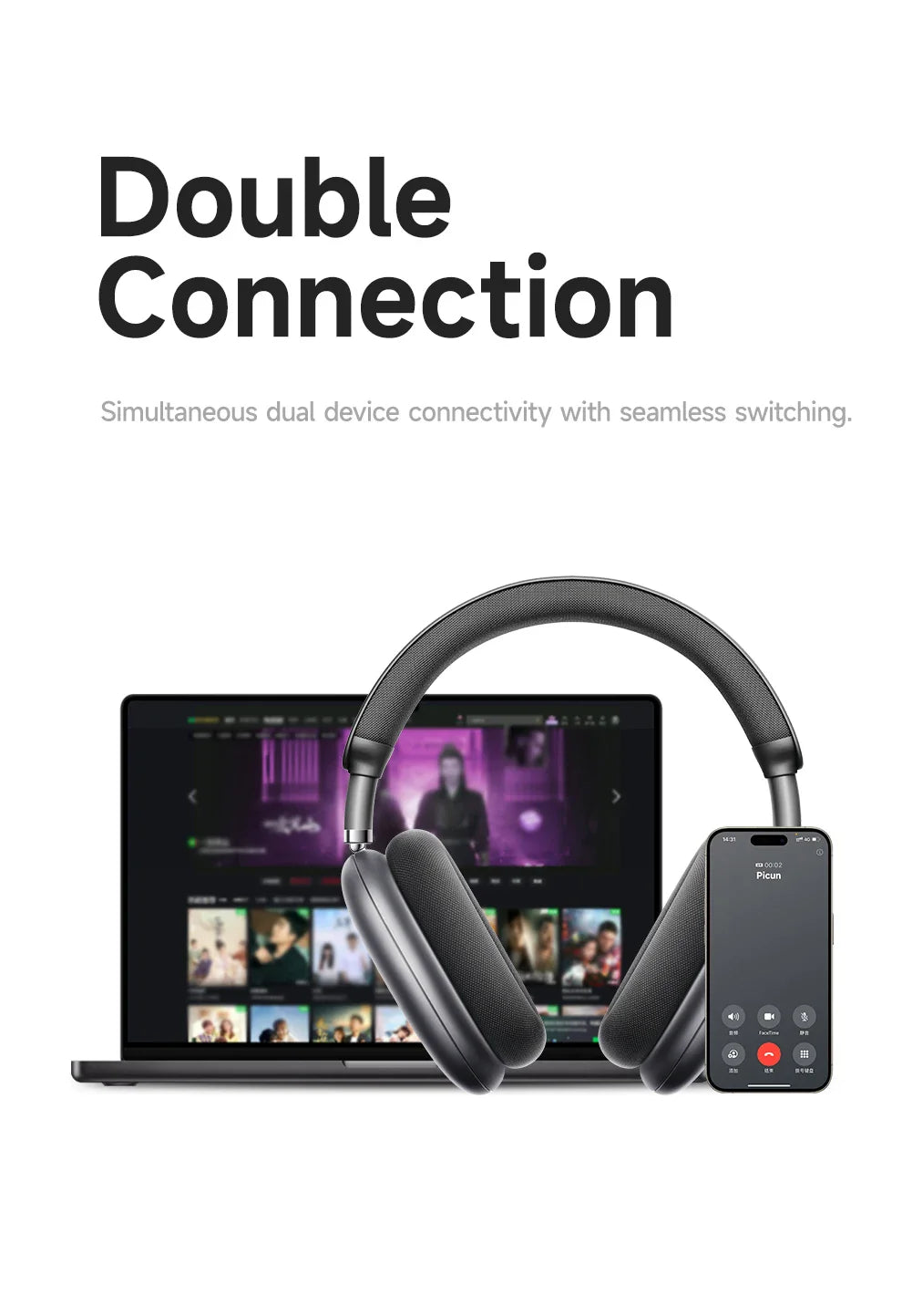 Picun F8 Pro ANC Wireless Headphones — Head Tracking 3D Audio, HIFI Bluetooth, ENC Mic, Low-Latency with App