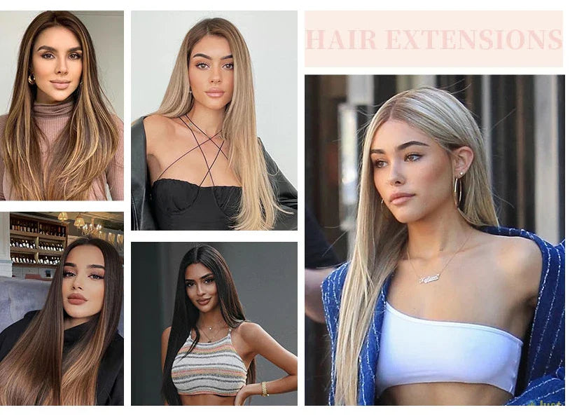 Clip-In Hair Extensions – Thick, Long Lace Weft Lightweight Synthetic Hairpieces for Women