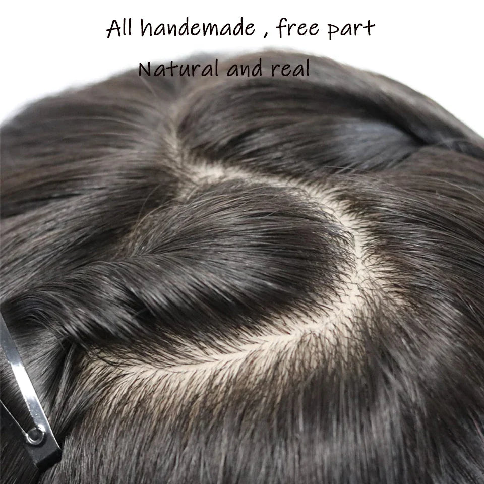 Dazzeal Human Hair Topper – 100% Real Straight Hair, Lace Base, Clip-In with Bangs, 10x12cm, 360° Coverage