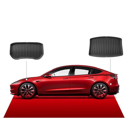 Tesla Model 3/Y Front & Rear Trunk Mats – Upgrade TPE Protective Cargo Liner & Storage Box Floor Pads