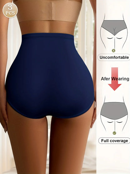 3 Pairs High Waisted Ice Silk Women’s Panties, Breathable Tummy Control Shaping Underwear with Hip Lifting Comfort Fit Triangle Briefs