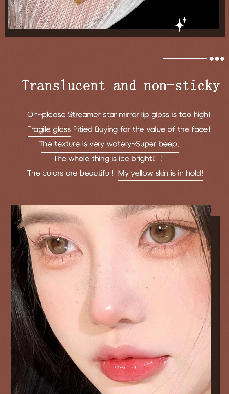 Long-Lasting Waterproof Lip Gloss – Moisturizing Mirror Shine, Easy Halo-Dyeing, Transparent Color Cosmetics