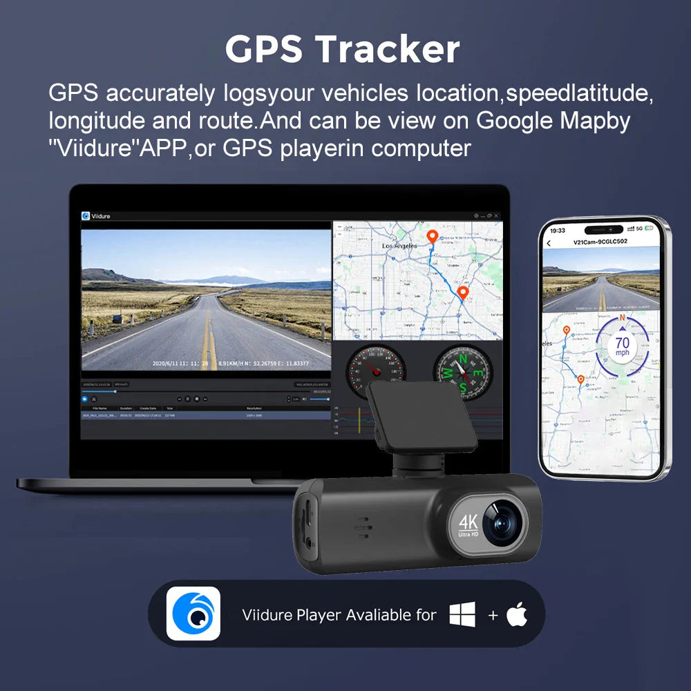 UHD 4K Dash Cam Dual Lens – 1080P Rear Lens, Built-in WiFi, GPS, 24-Hour Parking Monitoring Car DVR