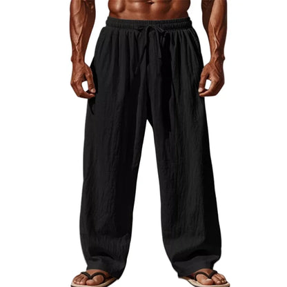 2025 Men’s Cotton Linen Casual Pants – Comfortable Straight Leg, Drawstring Waist, Plus Size S-4XL