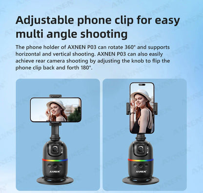 Smart Auto Face Tracking AI Gimbal – 360° Desktop Vlog Stabilizer for Smartphone & Action Camera (Tripod Optional)