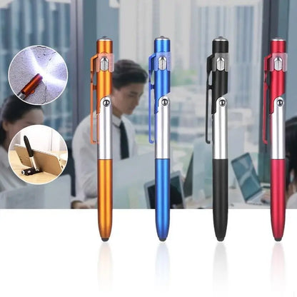 4-in-1 Multifunction Ballpoint Pen — LED Light, Foldable Phone Holder, Night Reading, Writing Pencil for Students and Office Use