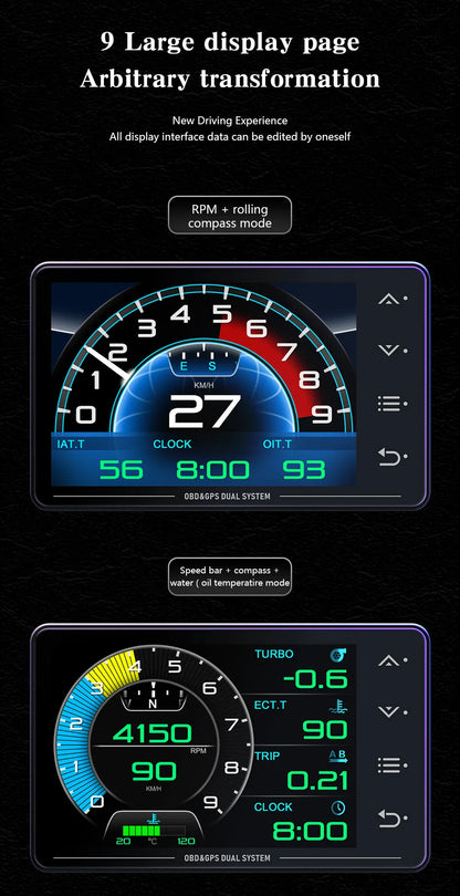 XS HUD Car Gauge – Multi-Function OBD+GPS Display for Water Temp, Turbo, Oil Pressure & Oil Temp Head-Up Display
