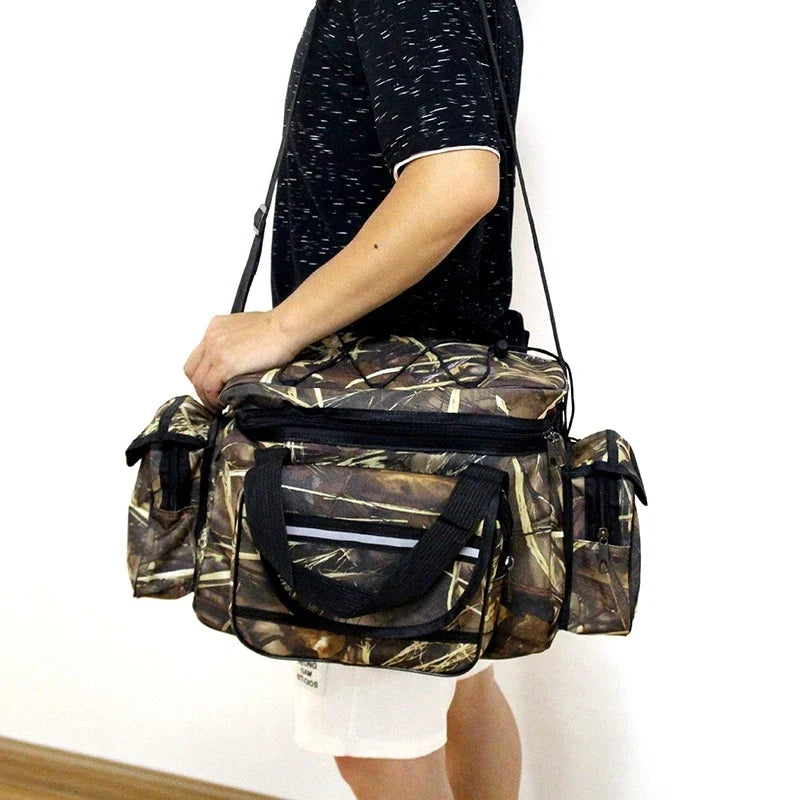 Large Waterproof Fishing Tackle Bag - Two-Layer Nylon Shoulder Bag for Outdoor Gear & Fishing Equipment