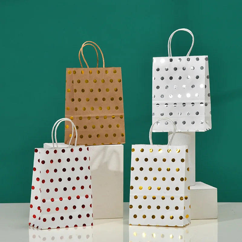 5 Pcs Dot Star Kraft Paper Bags with Handles – Birthday, Wedding & Party Gift Packaging Bags