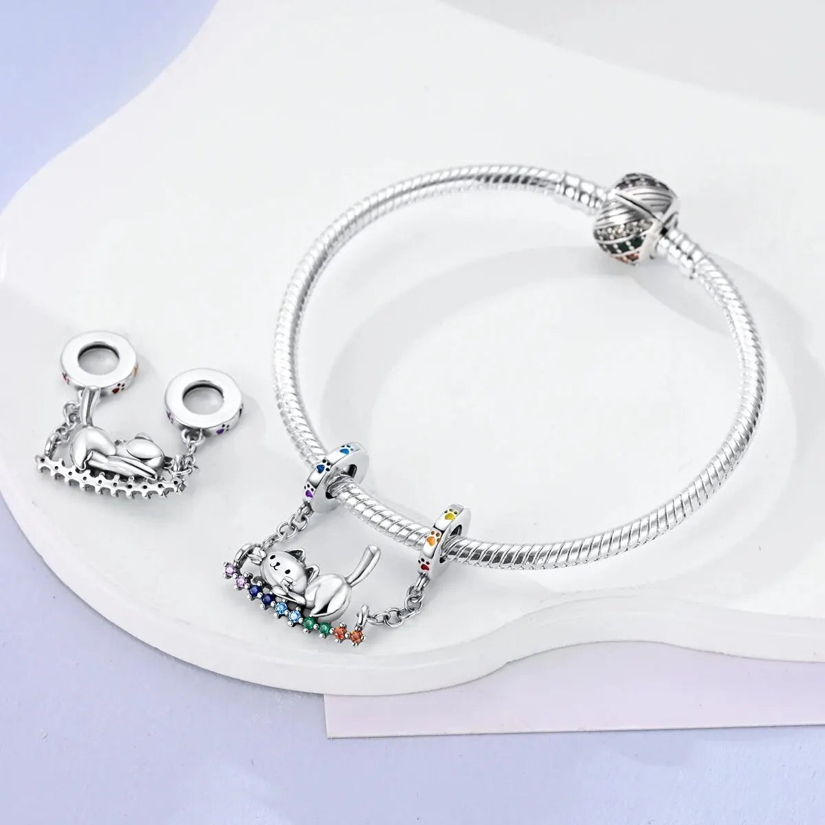 MULA Chameleon Silver-Plated Charm with Color-Changing Crystal Ball - DIY Snake Chain Bracelet Jewelry Gift for Women