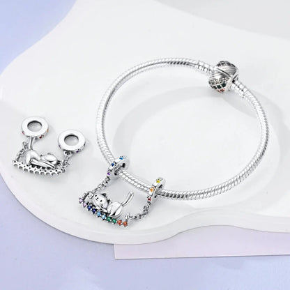 MULA Chameleon Silver-Plated Charm with Color-Changing Crystal Ball - DIY Snake Chain Bracelet Jewelry Gift for Women