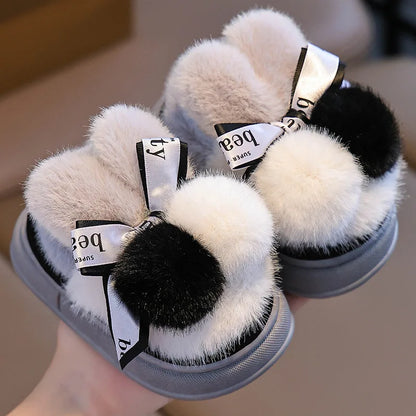 Kids Cotton Winter Slippers - Cartoon Non-Slip Indoor House Shoes with Heel Cover